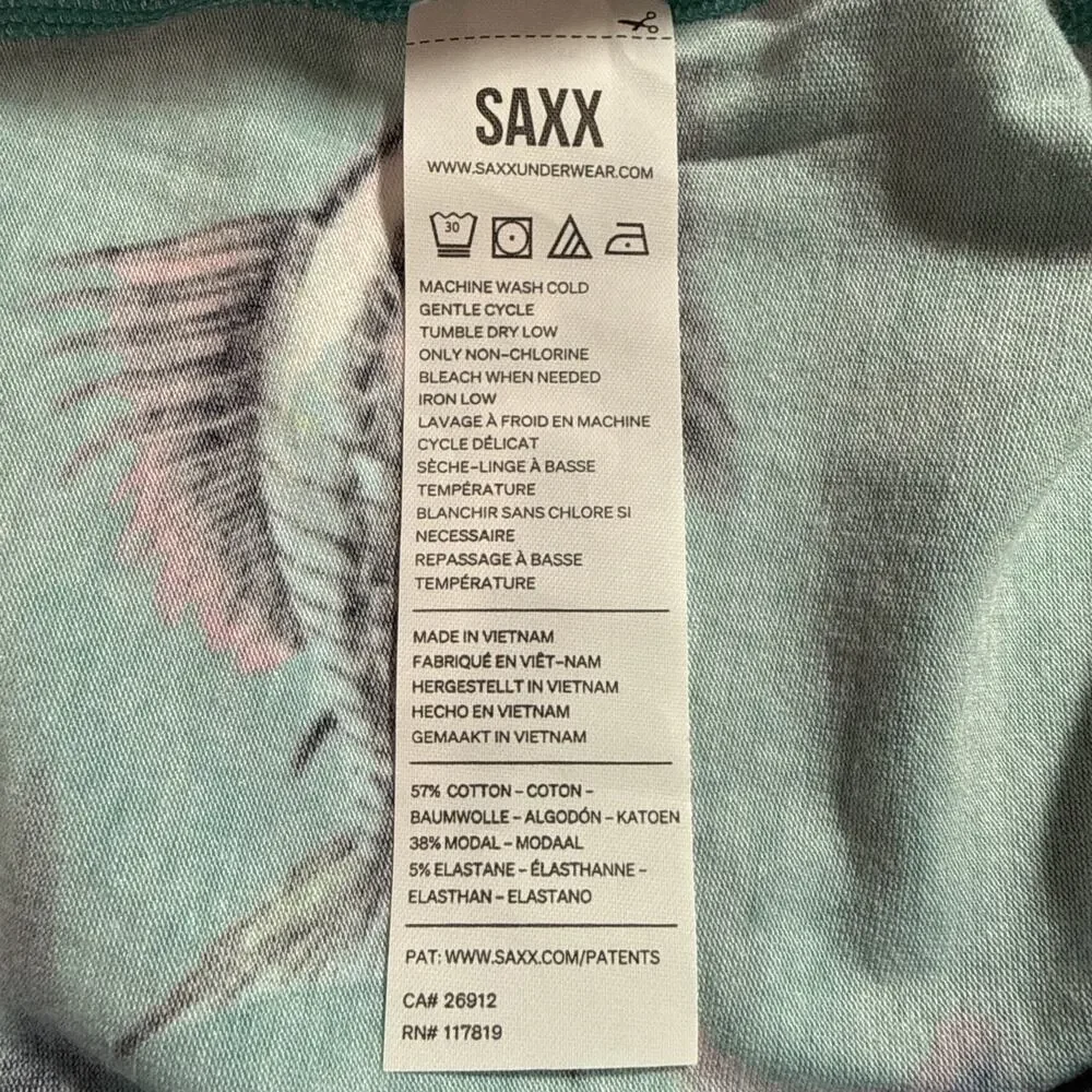 Saxx DropTemp Boxer Briefs Men Small Teal Fish Print Ballpark Pouch NWT